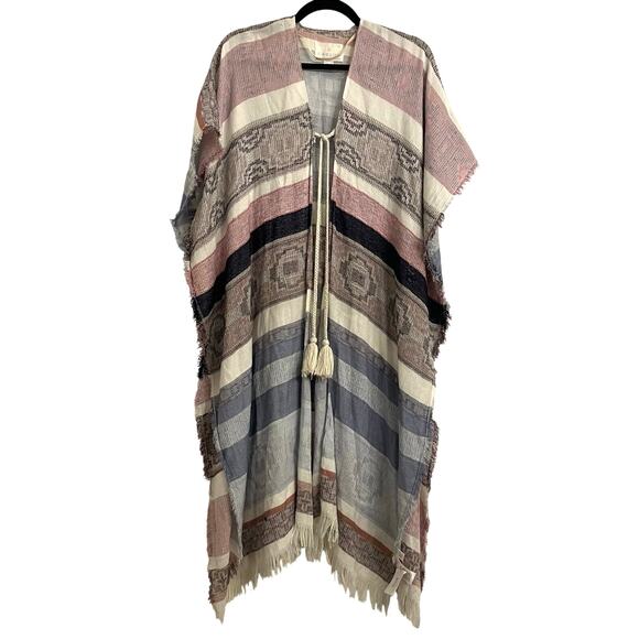 CASLON Kimono Women One Size Knit Southwestern Aztec Festival Fringe Blue Boho - Picture 1 of 16